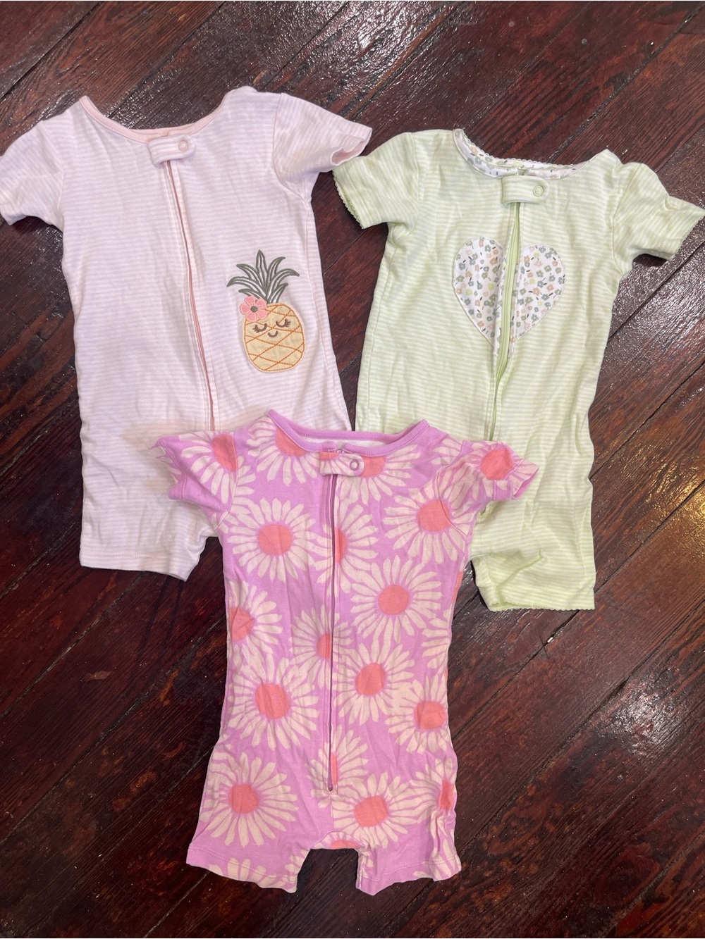 Set of 3 Toddler Baby Girls Short-Sleeve Sleep/Play Pajama Rompers